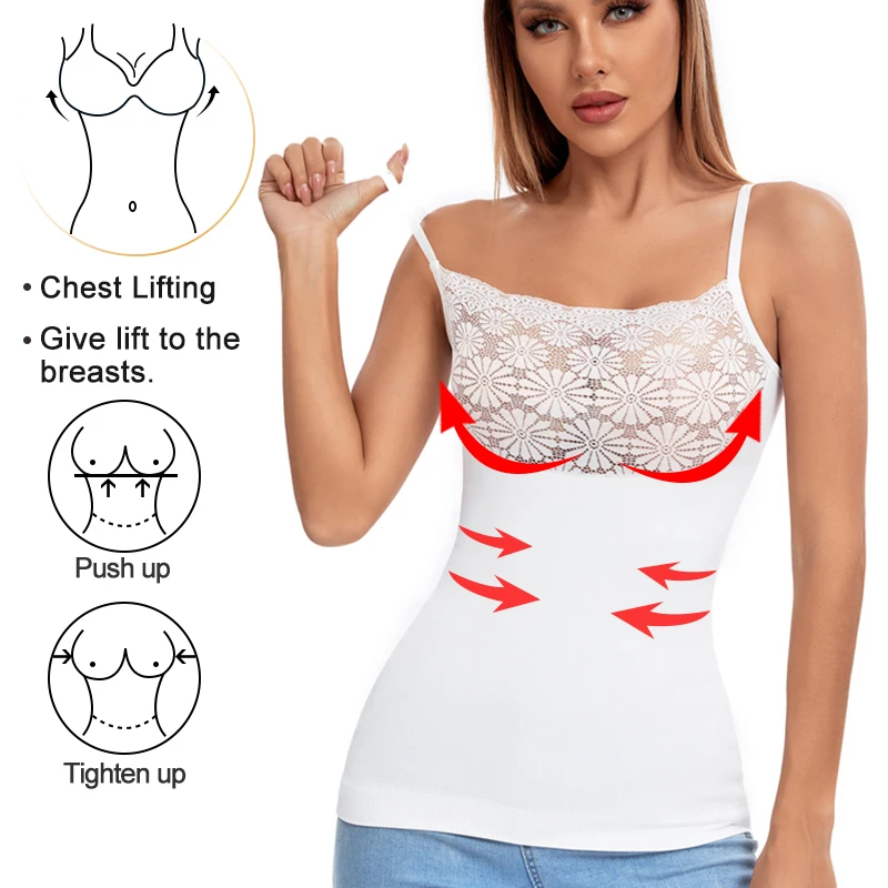 Cami Body Shaper for Women Shaping Camisoles Tummy Control Tank Top Undershirts Waist Cinchers Shapewear Lace Plus Size