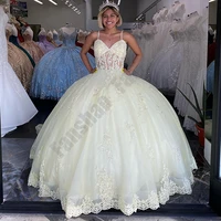 luxury quinceanera dresses happiness spaghetti strap v neck luxury vestido appliques beads sequin for 15 girls ball gowns