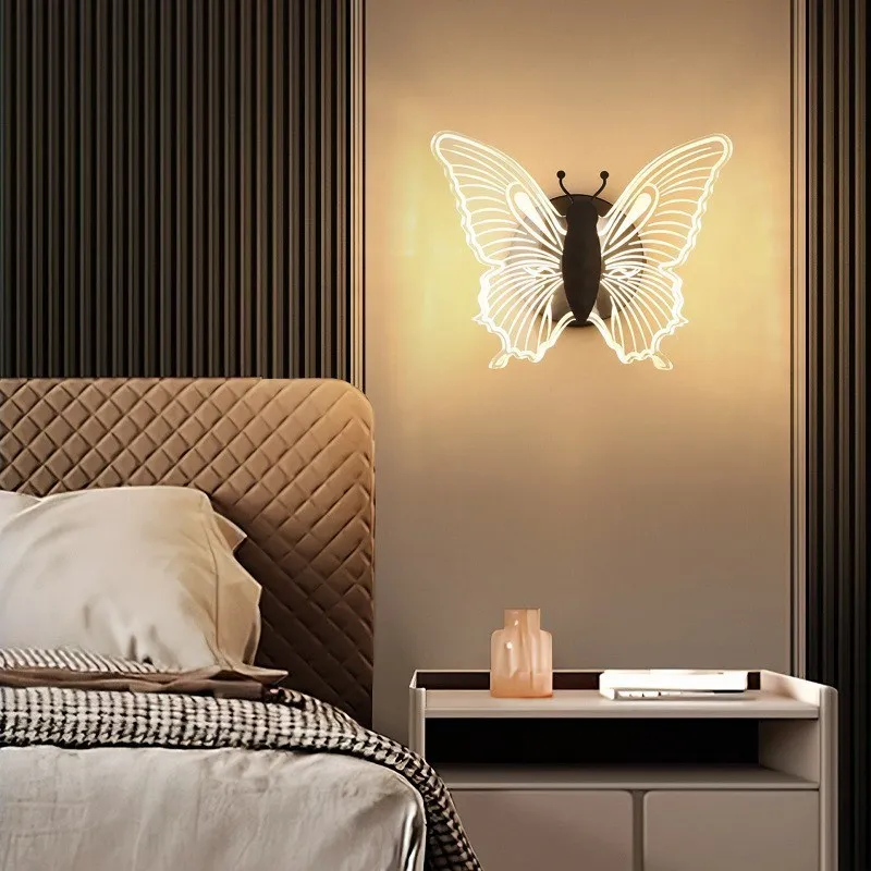 

Modern LED Wall Lamp Acrylic Black Gold Butterfly Sconce For Living Room Bedroom Aisle Study Bedside Illumination Fixture Lustre