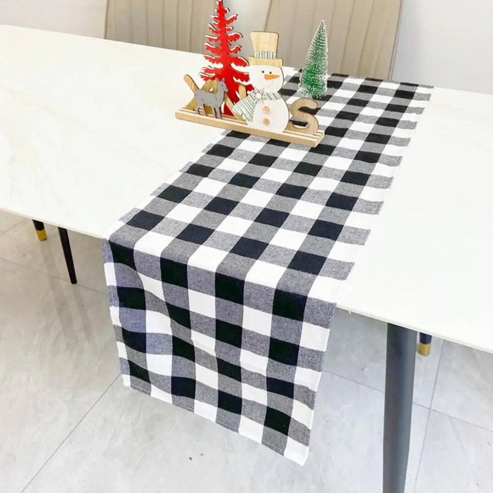 

Festive Table Runner Festive Dining Table Cloth Covers Black Plaid Print Christmas Table Runners for Seasonal Xmas Theme Kitchen