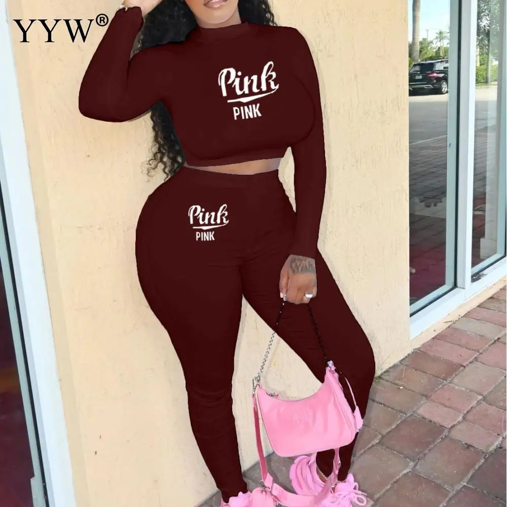 

Embroidered Letters Colorblock Athleisure Suit Polyester Women Casual Set Sexy Two Piece Pants Top Printed Letter Long Sleeve