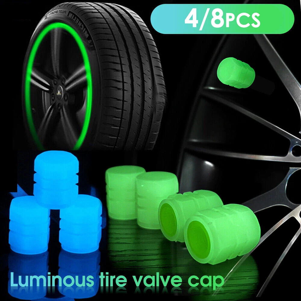

4pcs Tire Valves Caps Luminous Stem Caps Universal Handmade Rhinestones Stem Cover Illuminated Valves Nozzles Car Accessories