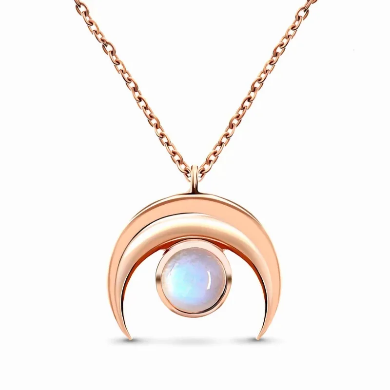 

hot sale S925 Sterling Silver Half Moon Stone Pendant Necklace women's fashion versatile luxury exquisite jewelry