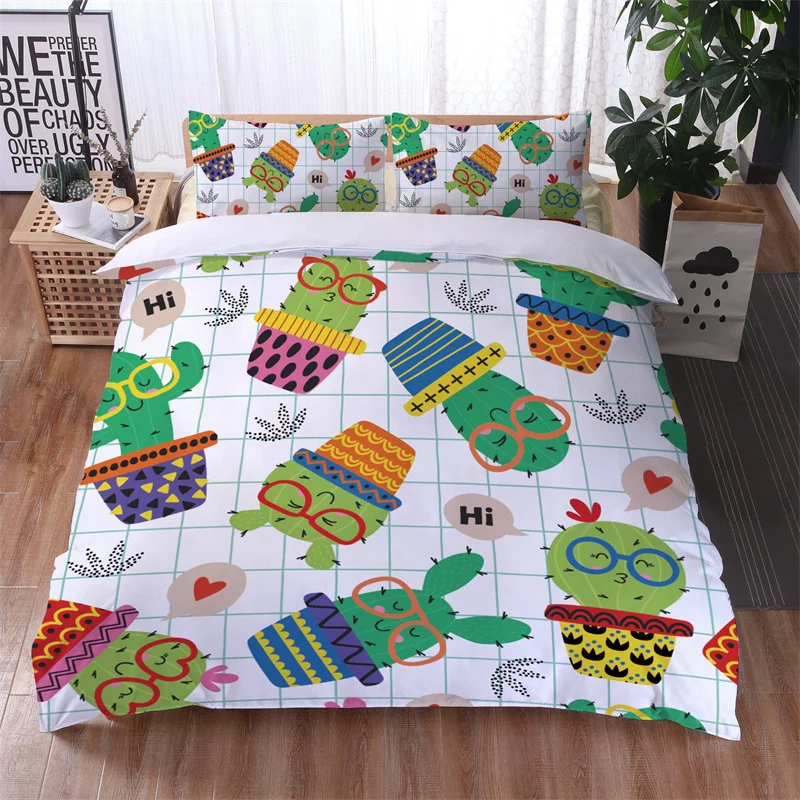

Home Textile Luxury 3D Cactus Print 2/3Pcs Kids Adult Duvet Cover Pillowcase Bedding Set Single Queen and King AU/EU/US Size