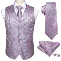 pink silk vest waistcoat men slim suit vest black paisley necktie set handkerchief cufflinks tie vest business barry wang design