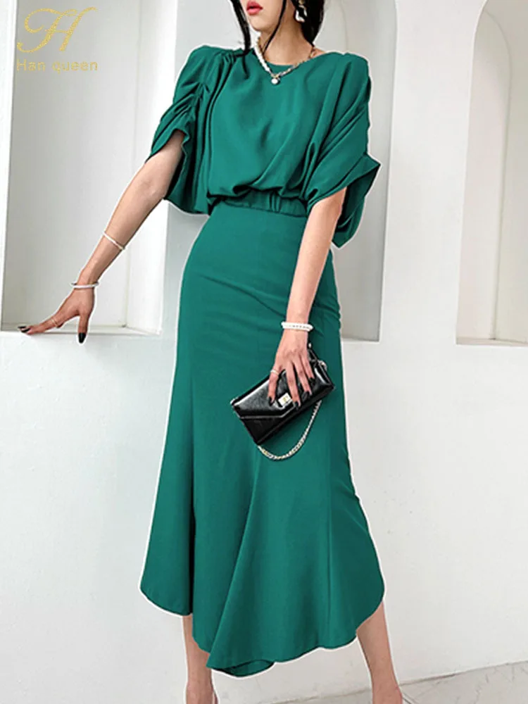 

H Han Queen 2023 New Summer Womens 2 Pieces Suits Zipper Short Top & Casual Fashion Chic Sheath Mermaid Skirt Simple Work Sets