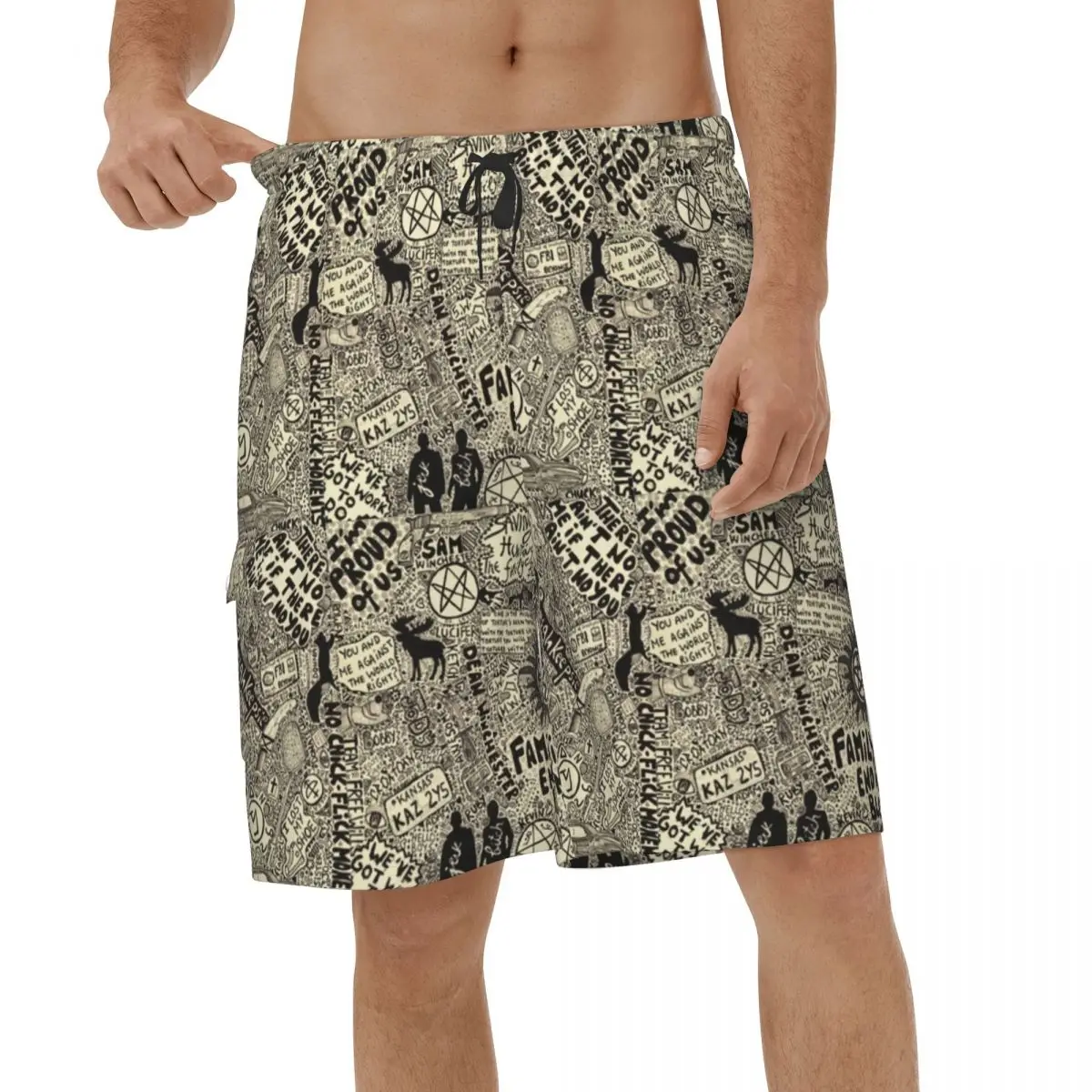 

Supernatural Symbols Shorts Summer Mens Swimwear Vintage Printed Men Beach Board Shorts
