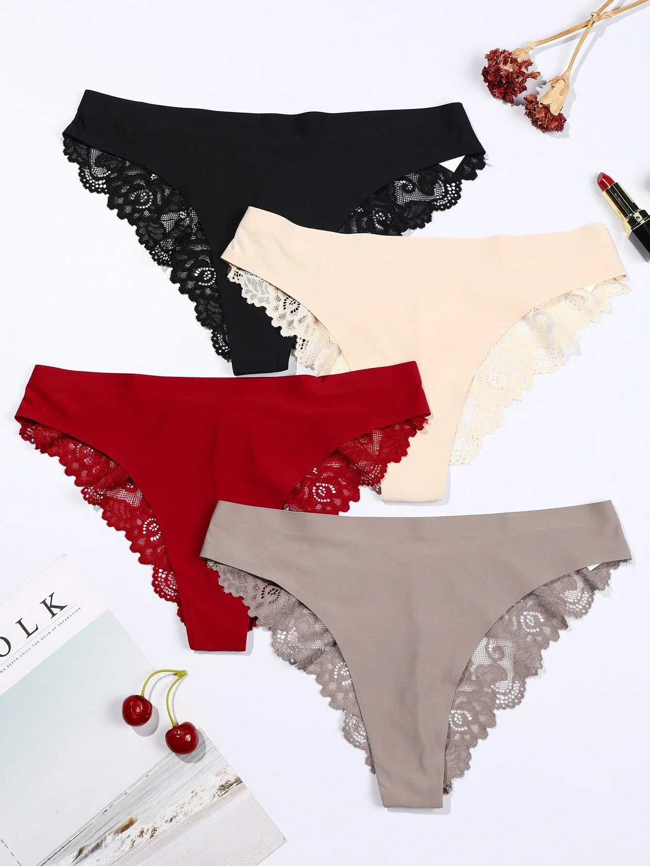 

4pack Floral Lace Scallop Trim Panty Set
