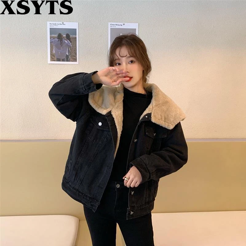 

Зимние джинсовые куртки для женщин, пальто, Новое поступление 2022, джинсовая куртка, женская короткая плотная шерстяная куртка с воротником, ...