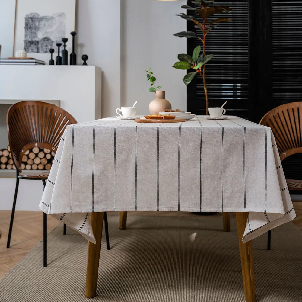 

NEW White Striped Tablecloth Cotton Japanese Home Table Cloth for Wedding Cafe Restaurant Dining Hotel Decoration Table Cover