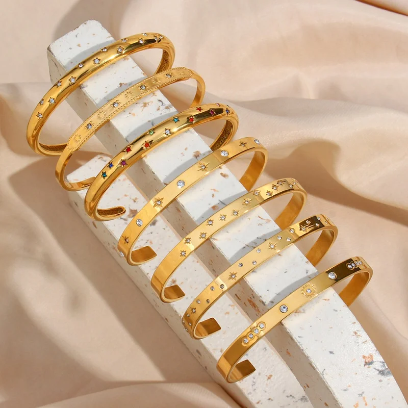 

S модный простой темпераментный браслет из титановой стали с орнаментом восемь звезд круглый циркониевый открывающийся браслет для женщин