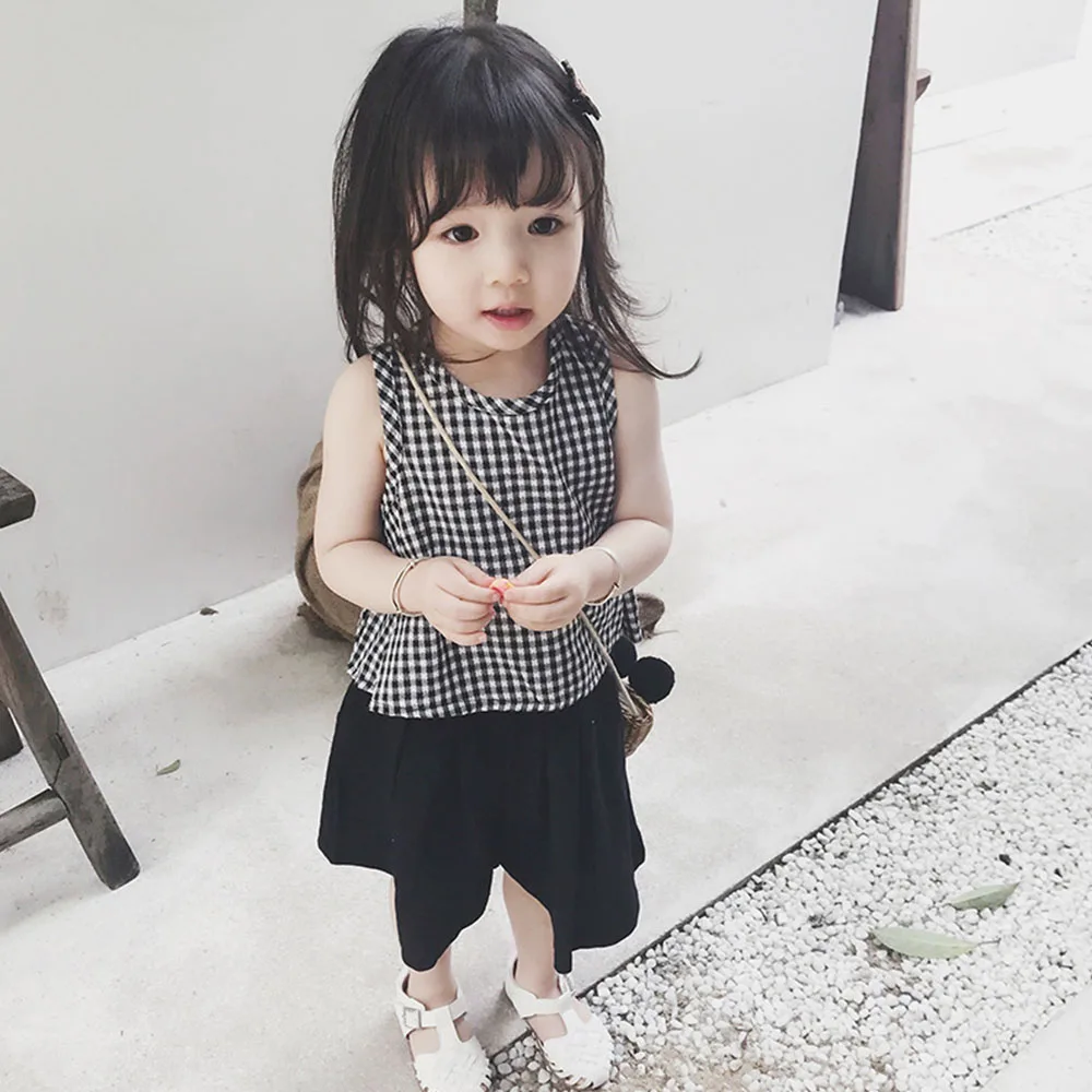 

Fashion Casual Boutique Kids Clothing 3-7 Years Old Birthday Outfit Plaid Girls Clothing Set Sleeveless Summer Two Piece Set