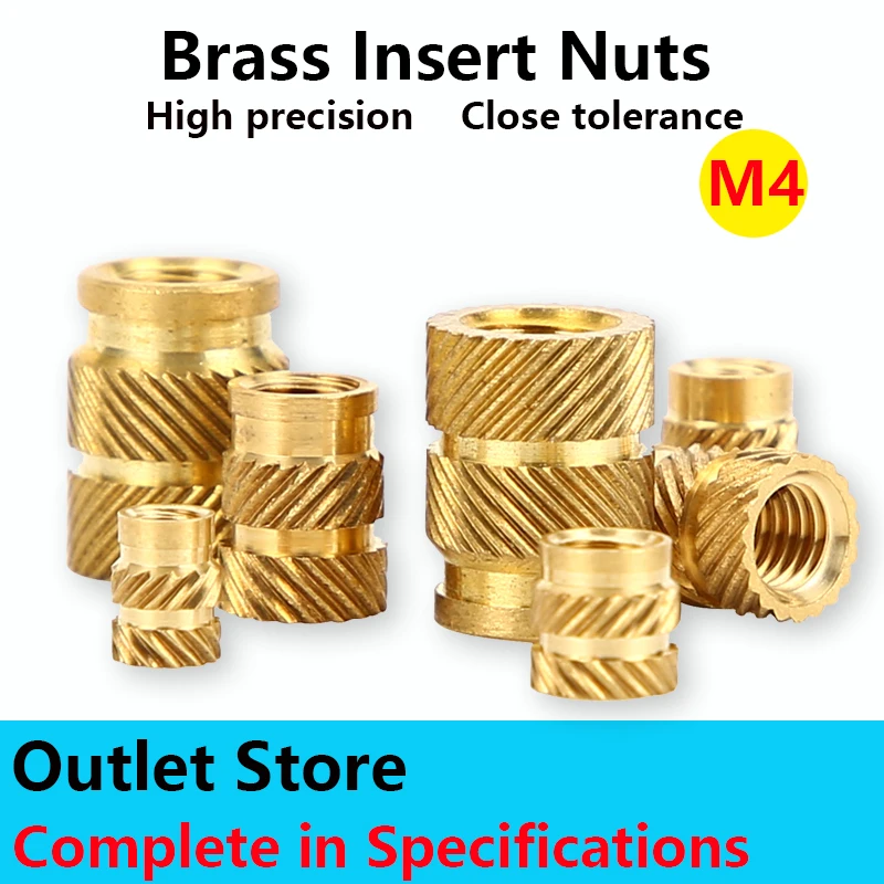 

M4 100Pcs Brass Hot Melt Inset Nuts SL-type Double Twill Knurled Brass Injection Nut Heating Molding Copper Thread Inserts Nut