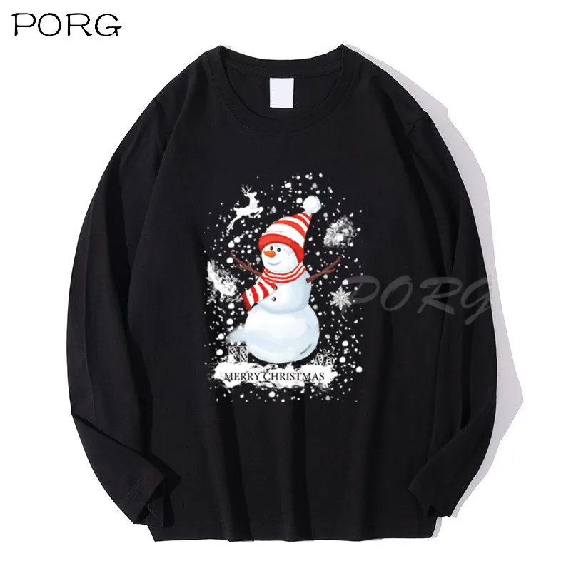 

Футболка с рождественским снеговиком для мужчин и женщин, из чистого хлопка, с длинным рукавом, Повседневная Свободная рубашка, топы в стиле Харадзюку, уличная одежда