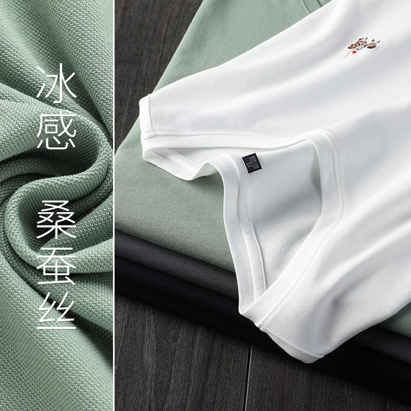 Summer New Silk Short sleeve Men's T-shirt Fashion Brand Loose round Neck Half Sleeve Casual Bottoming...