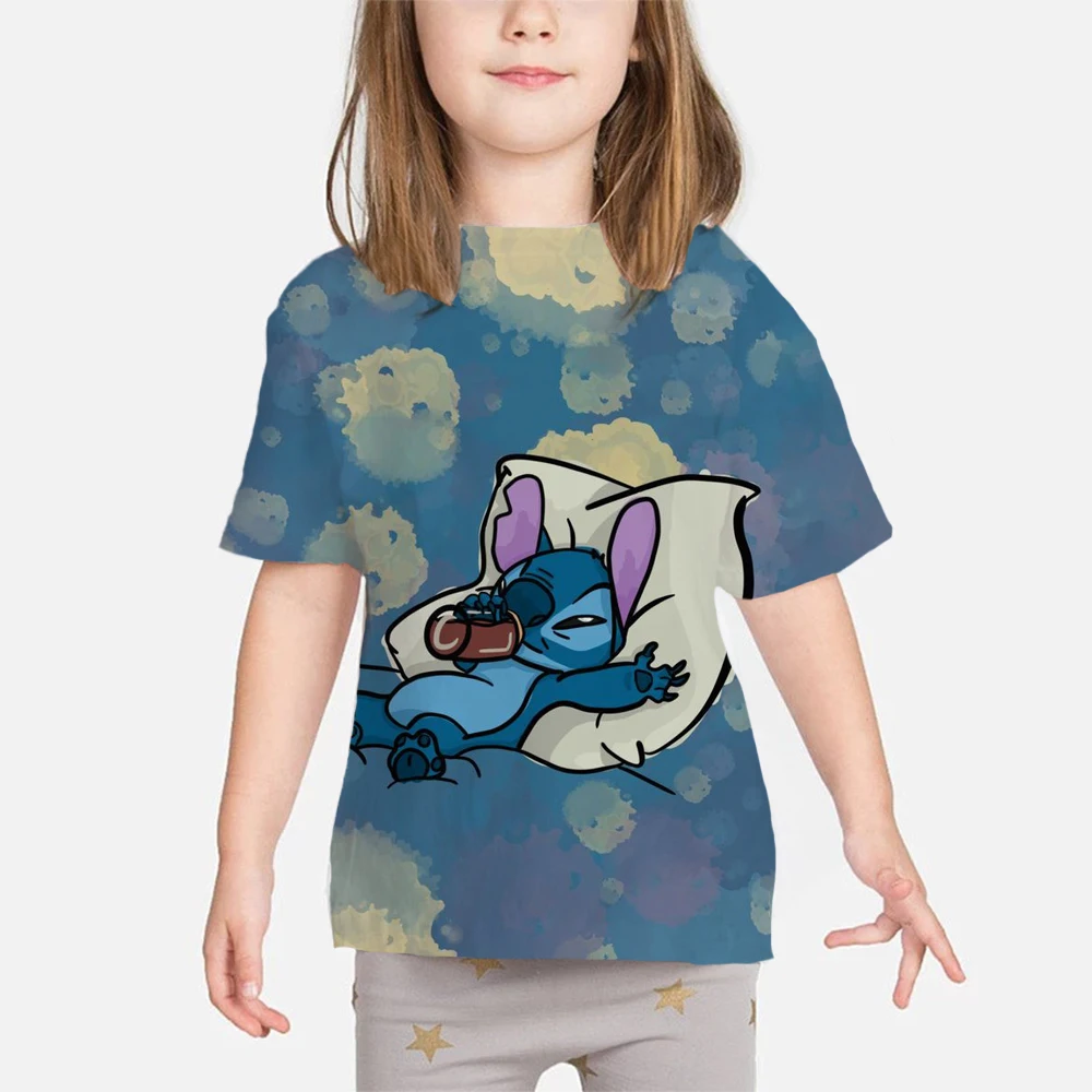 

Футболки для маленьких девочек и мальчиков, топы с мультяшным изображением Лило и ститча для детей, братьев и сестер, белые футболки с кругл...