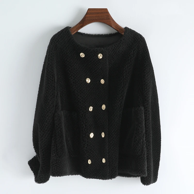 GOURS Winter Genuine Shearling Jackets for Women Fashion Blue Natural Wool Real Fur Overcoats Thick Warm Soft New Arrival LD6612