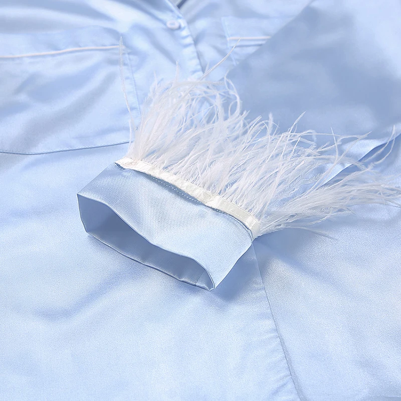 Элегантный Женский Пижамный Комплект — Однотонный Топ С Длинными Рукавами