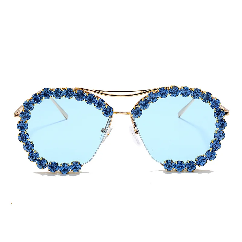 

Luxury Rhinestone Sun Glasses Trendy Cut-edge Sunglasses Handmade Glasses Round Diamond Eyeglasses Ocean Lens Shades Glasses