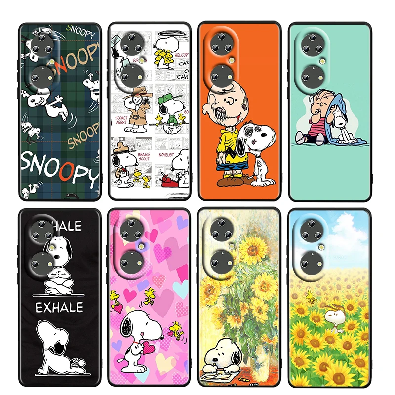 

Charlie Snoopy Friends For Huawei P50 P20 P30 P40 5G P10 Pro Lite E Plus P9 Lite Mini 4G TPU Soft Black Phone Case Cover Fundas
