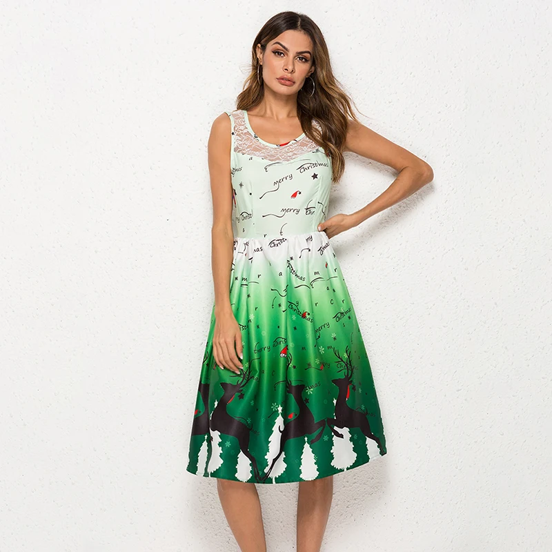 

Sexy Mesh Stitching Christmas Dress Women Elegant Party Dress Floral Print Slim Vintage Dress 2023 Vestidos Robe Femme