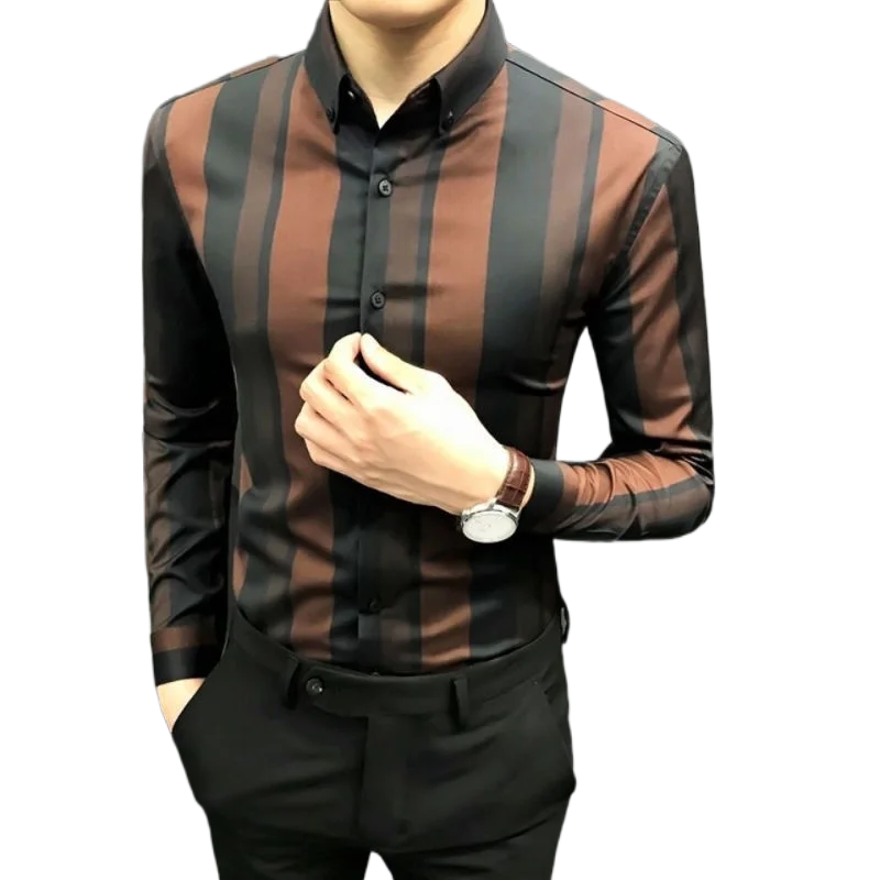 

Men's striped long sleeve shirt Korean fashion casual slim business shirt handsome top