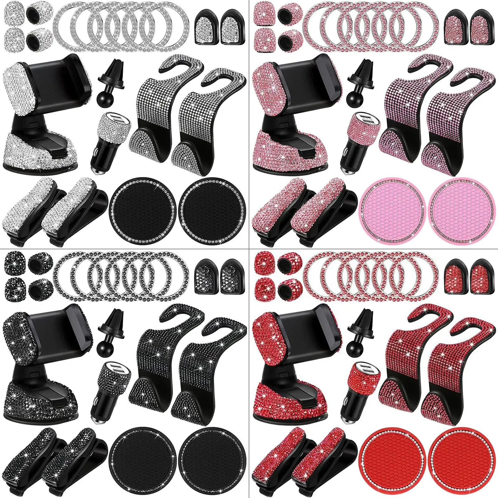 

20Pcs Crystal Rhinestone Car Accessories Set Car Phone Holder Mount Durable