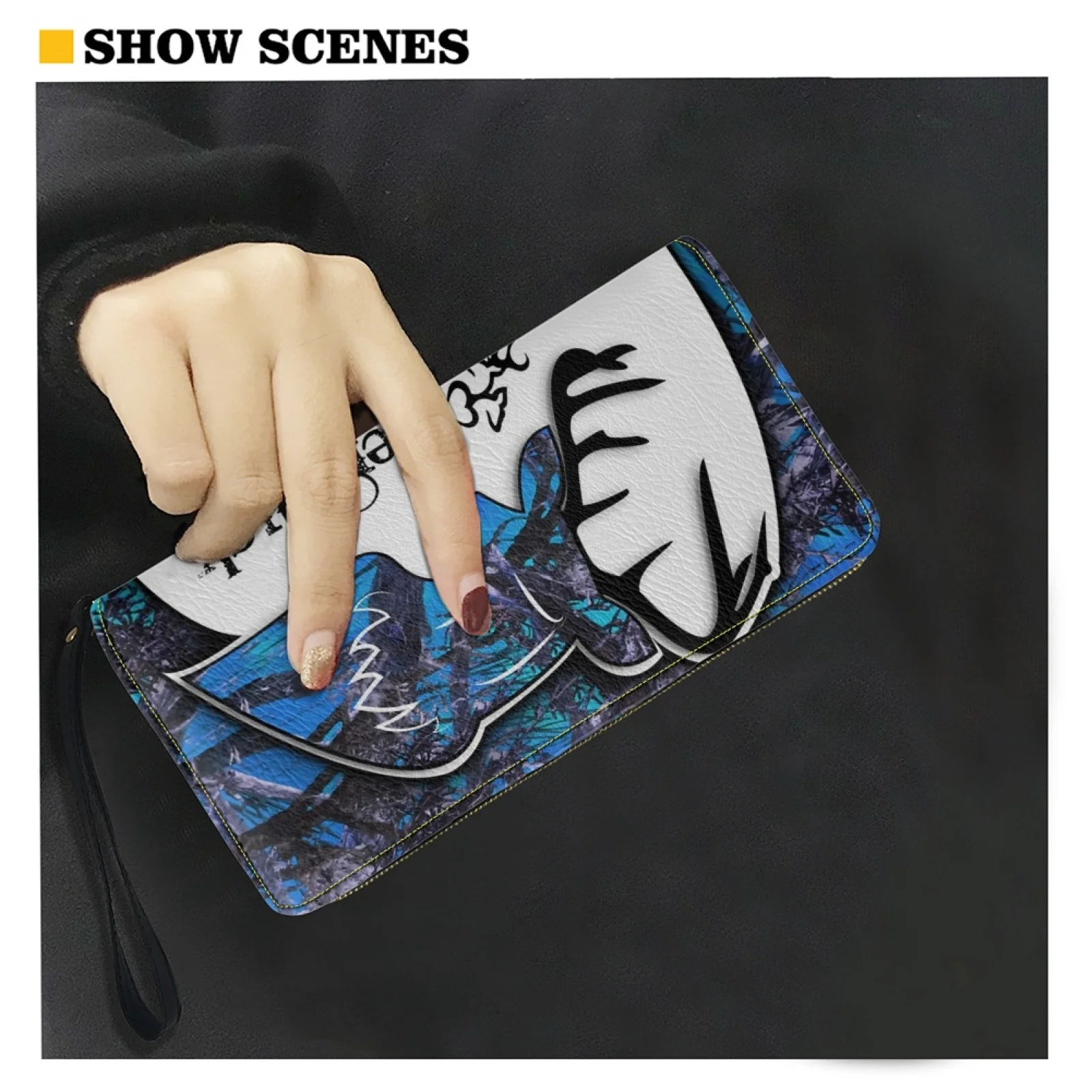 Belidome Womens Wristlet Wallet Blue Camo Hunting Deer RFID Blocking Leather Multi Credit Card Zip Around Clutch Travel Purse