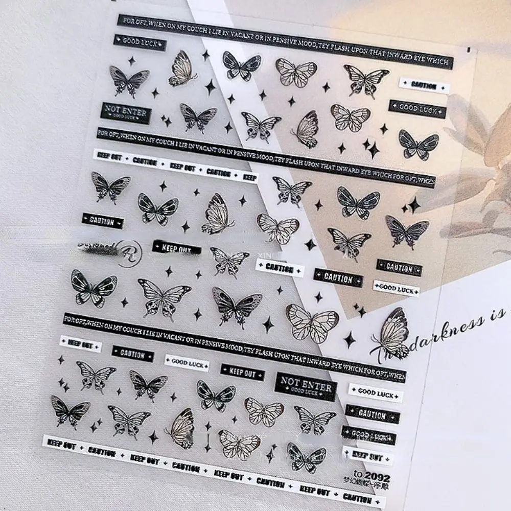 

1 Sheet 5D Realistic Relief Black Vivid Butterfly Pop English Letter Adheisve Nail Art Stickers Decals Manicure Charms