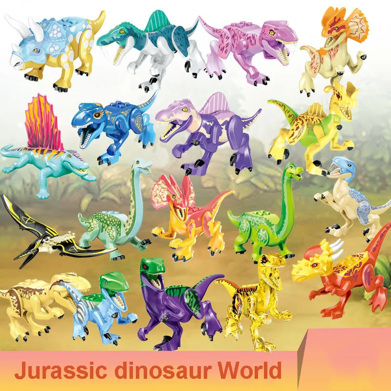 

Animals Jurassic Dino World T- Rex Carnotaurus Pterosaur Dinosaur Figures Model Building Blocks Velociraptor Bricks MOC Kid Toys