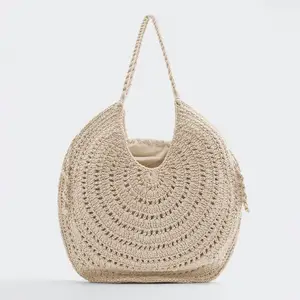 New round big size Cotton Thread Knitted Women Handbags Ladies Net Hollow Out Tote Bag Women Woven Shoulder Bag Beach Bag