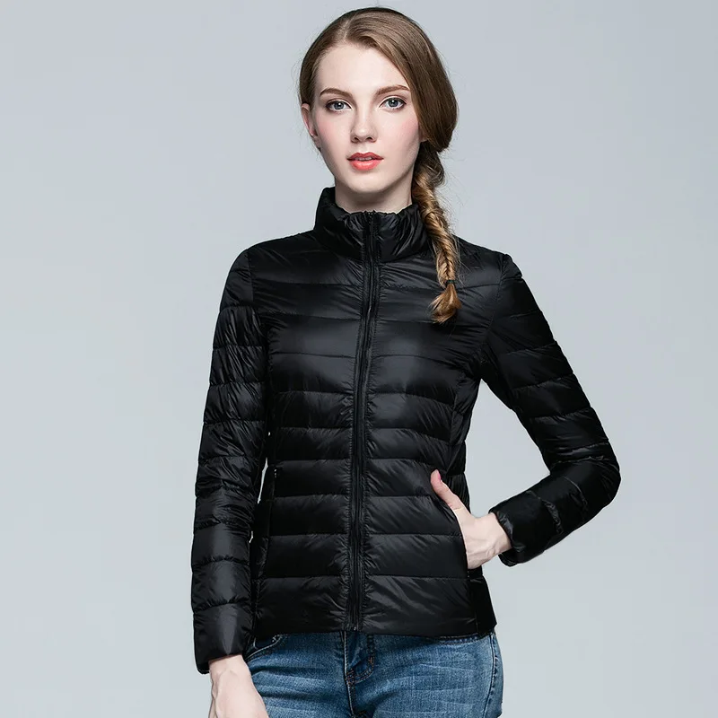 Portable Windproof Down Coat Women Winter Casual Solid Colors Zipper Slim Parka Ultra Light White Duck Down Jacket Puffer Jacket