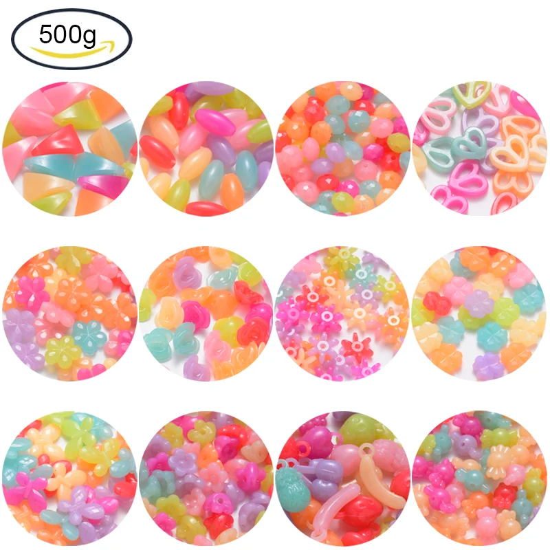 

500g Imitation Jelly Acrylic Beads Faceted Clover/Heart/Candy/Flower Mixed Color 11.5x11.5x4mm Hole: 1.5mm about 1780pcs/500g