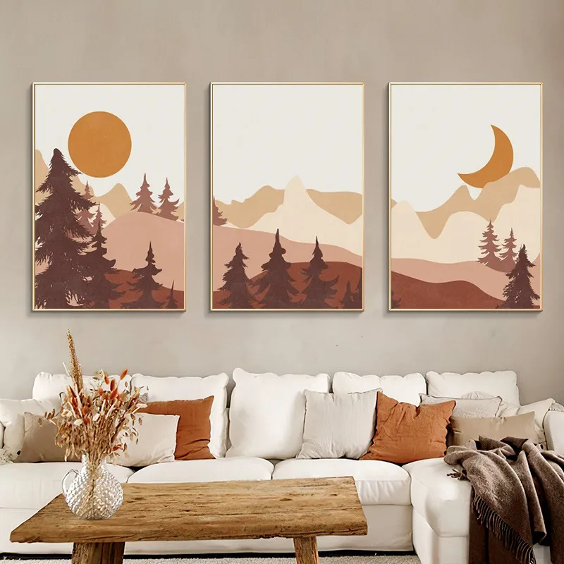 

Abstract Mountains Sun Landscape Canvas Painting Cactus Plant Poster Minimalist Wall Art for Living Room Decoration Home Decor