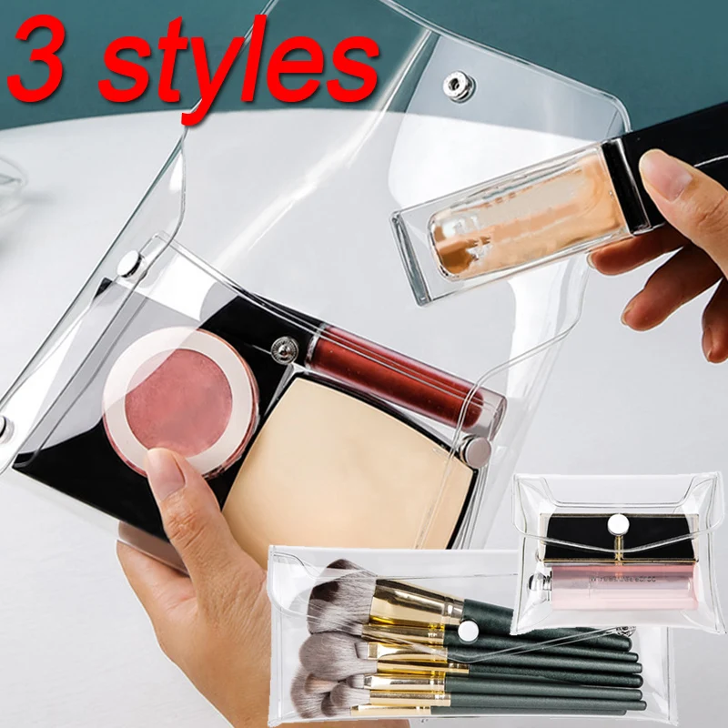 

3 Styles Portable Brush Bag Transparent Cosmetic Bags Waterproof Travel Snap-Button Cosmetic Brush Storage Case Clear Makeup Bag