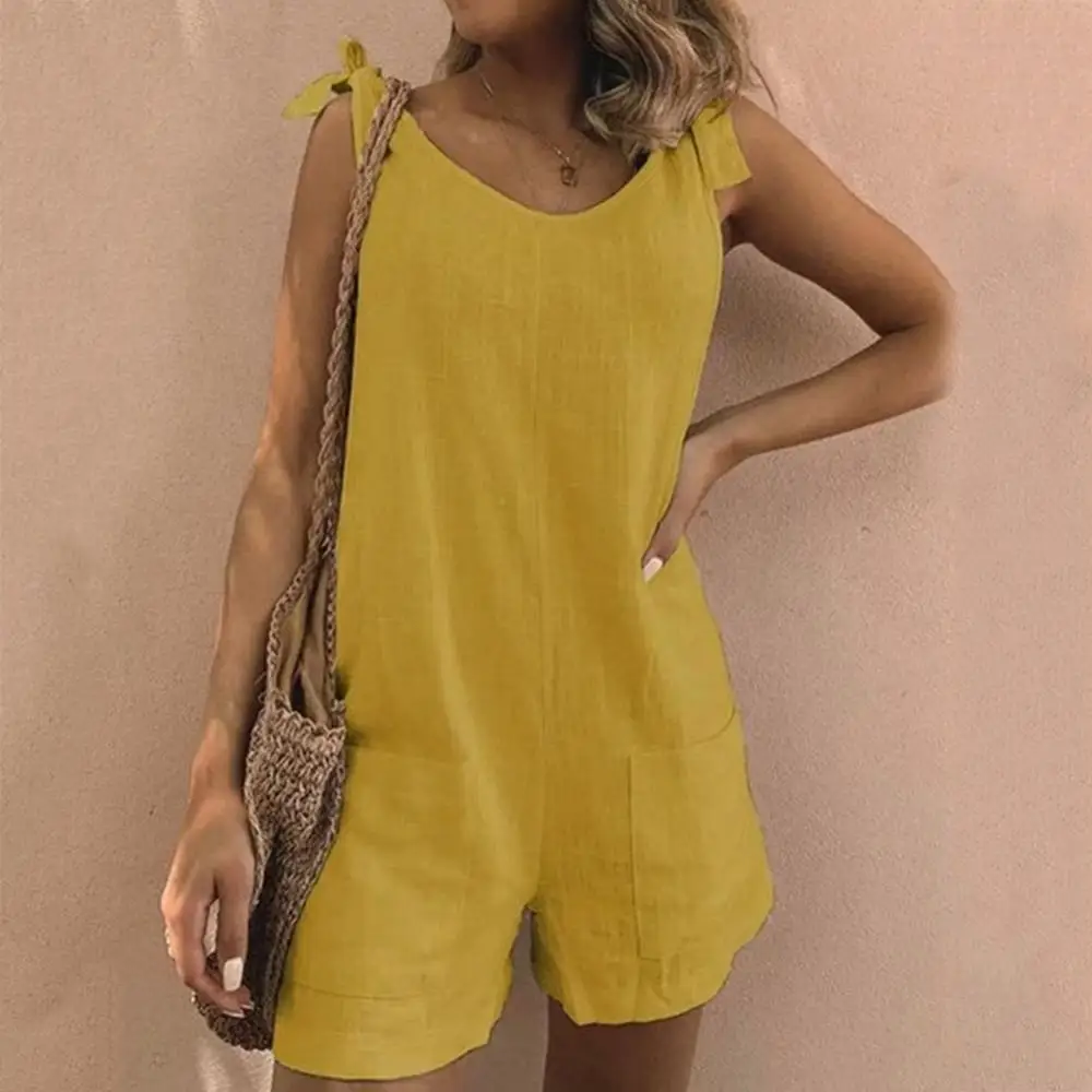 

Women Jumpsuit Solid Color Sleeveless Overall Adjustable Straps Pockets Loose Jumpsuit Dungarees Combinaison Femme