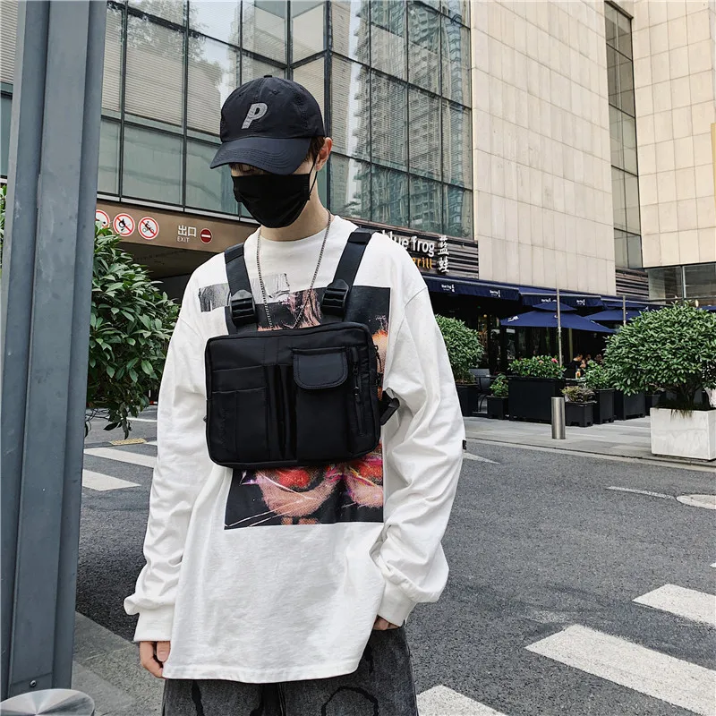 New Street Trend Men's and Women's Vest Bag Tactical Functional Backpack Workwear Locomotive Chest Bag Port Style Shoulder Bag