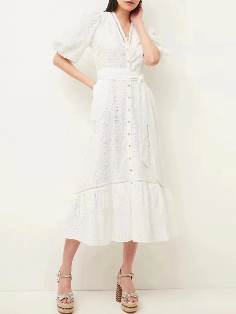 Женское винтажное платье с принтом VGH лоскутное миди V-образным вырезом пышными