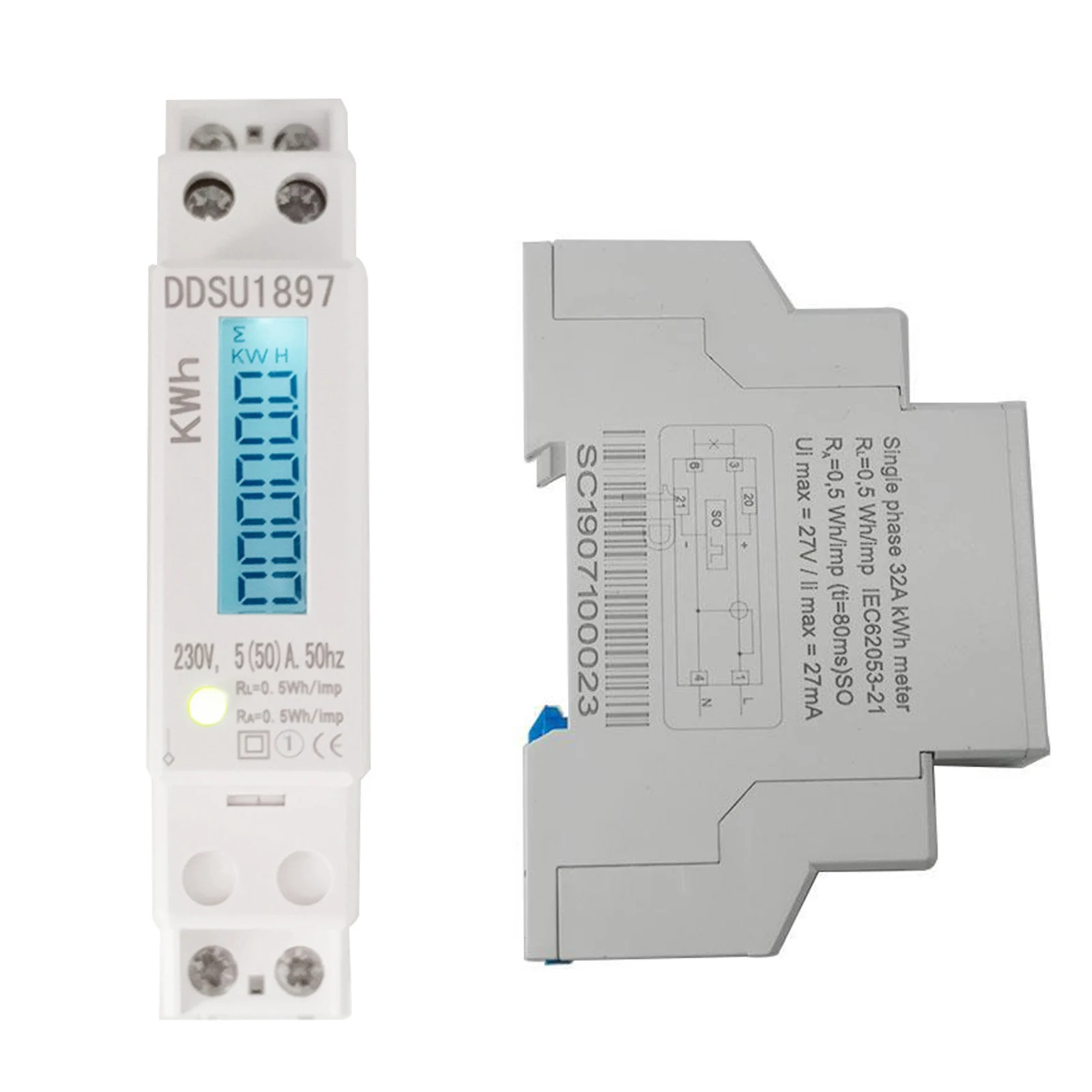 

32A Plastic 50Hz 220V Single Phase Electricity Meter Energy Meter DIN Rail Meter with LCD Digital Display