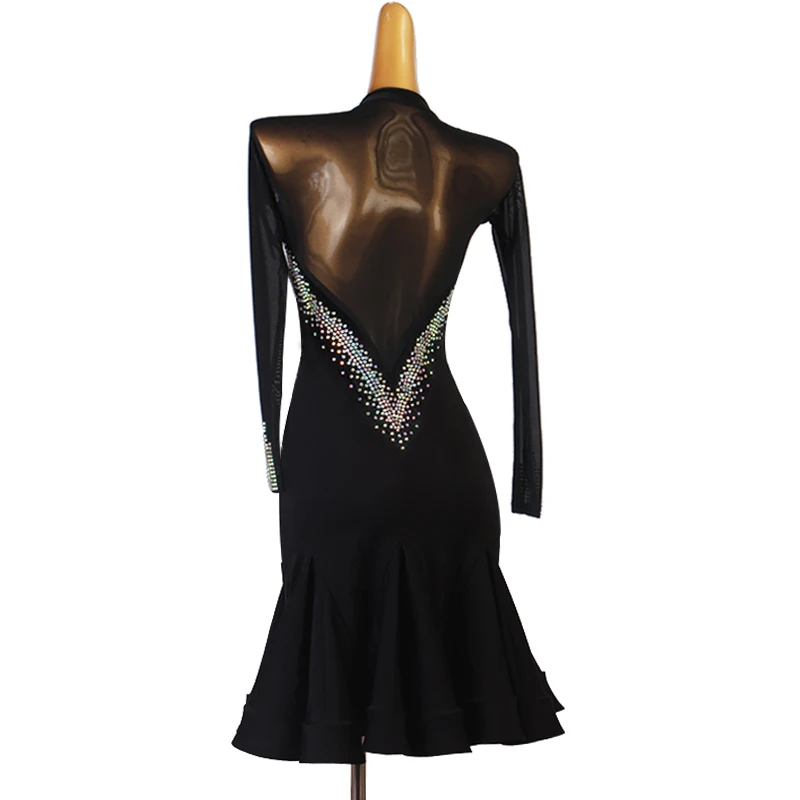 Женское платье-Русалка для латиноамериканских танцев откровенное со стразами