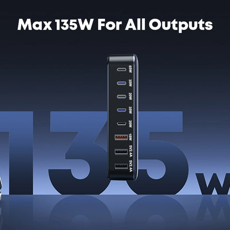 Фото TQUQ 135 Вт 8-портовый адаптер питания USB C с 5 USB-C + 3 USB-A портами настенная станция быстрой зарядки для MacBook Pro/Air iPhone 14 Samsung №3