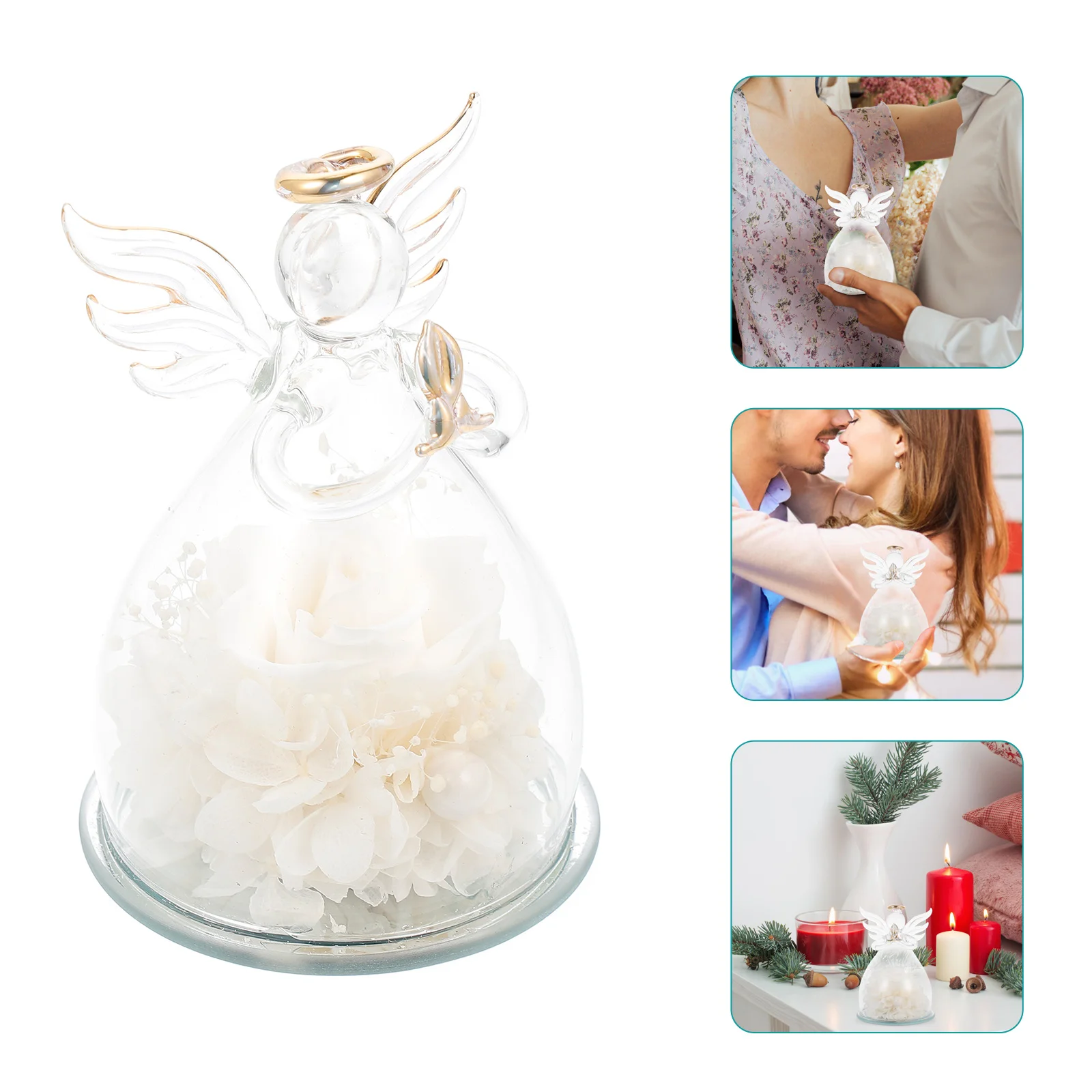 

Angel Figurine Flower Glass Cover Flower Display Container Valentine's Day Gift