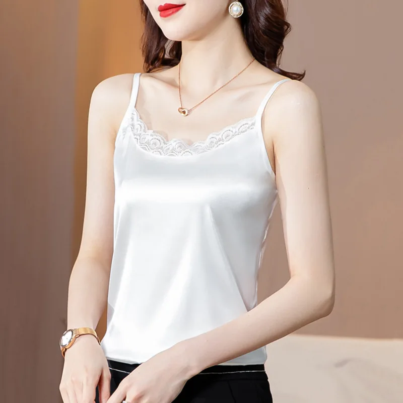

Women's Smooth Satin Camisole Suit Inner Bottoming Shirt Summer Cover Belly Slim Body Vest Female