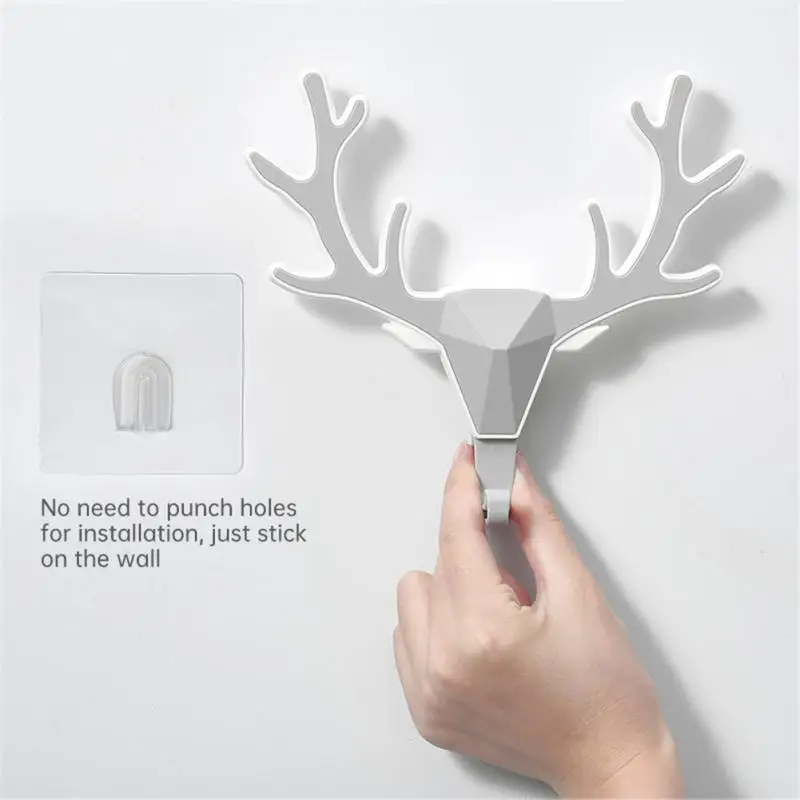 

Vintage Deer Head Antlers Towel Hanger Storage Hook Multi-purpose Animal Home Adhesive Holder Door Keys Cloth Coat Punch-free