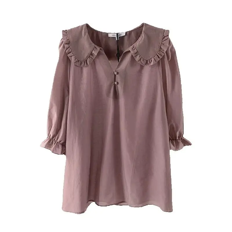 BirdTree элегантная рубашка из натурального шелка 30% женская с воротником Питер Пэн