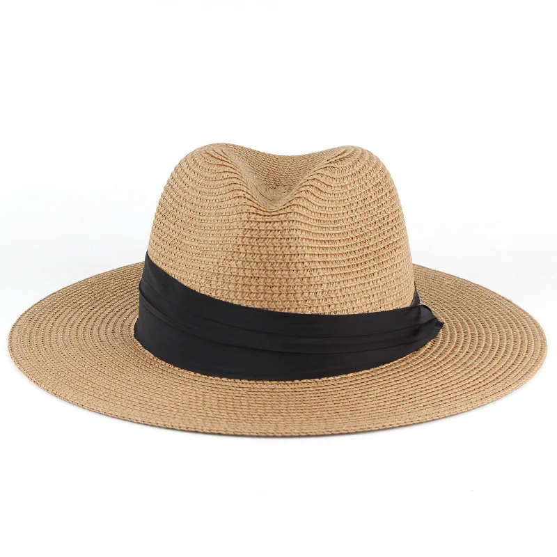 

Panama Sun Hats Shallow Fedora Women's Flat Brim Wild Multicolor Simple Top With Ribbon Decoration Sun Protection Straw Hats Men