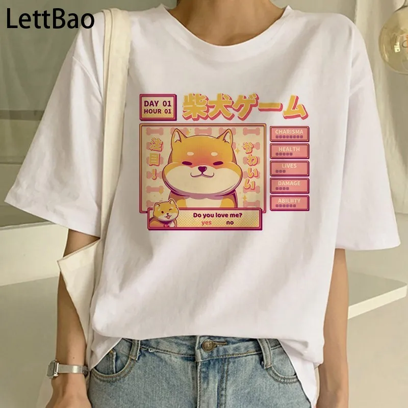 

Kawaii Cute Shiba Inu T Shirt Women Funny Cartoon Graphic Japanese Clothing Tops Ulzzang Animal Streetwear Female Tops T-shirts
