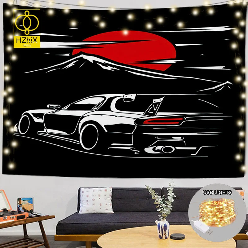 

Japanese Racing LED Tapestry Arcade Bedroom Living Room Corridor Art Wall Hanging Photo Background Home Decorative Tapestries