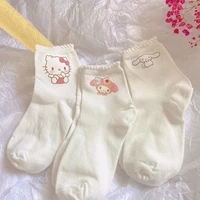sanrio socks cartoon anime hello kitty my melody cinnamoroll kawaii medium tube lolita lace cotton sock girl birthday gift