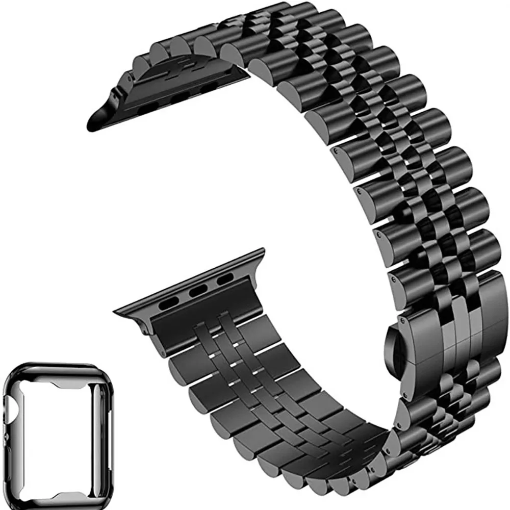 Metal Strap+TPU Soft Case for Apple Watch Band 44mm 40mm 45mm 41mm 42mm 38mm Stainless Steel Wristband iWatch 8 7 6 5 4 SE Cover